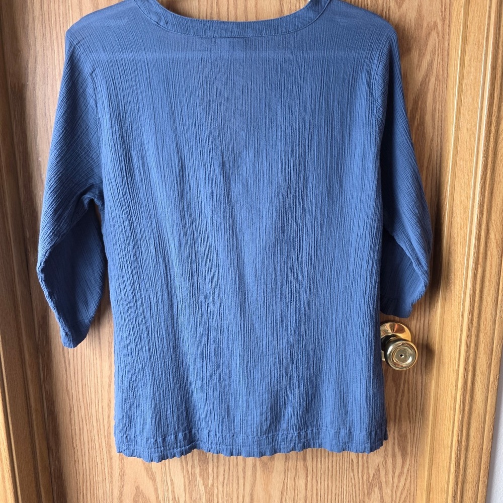 Eddie Bauer Womens S Blue Cotton Gauze Roll Tab Sleeve Henley Tunic Top - Picture 5 of 6